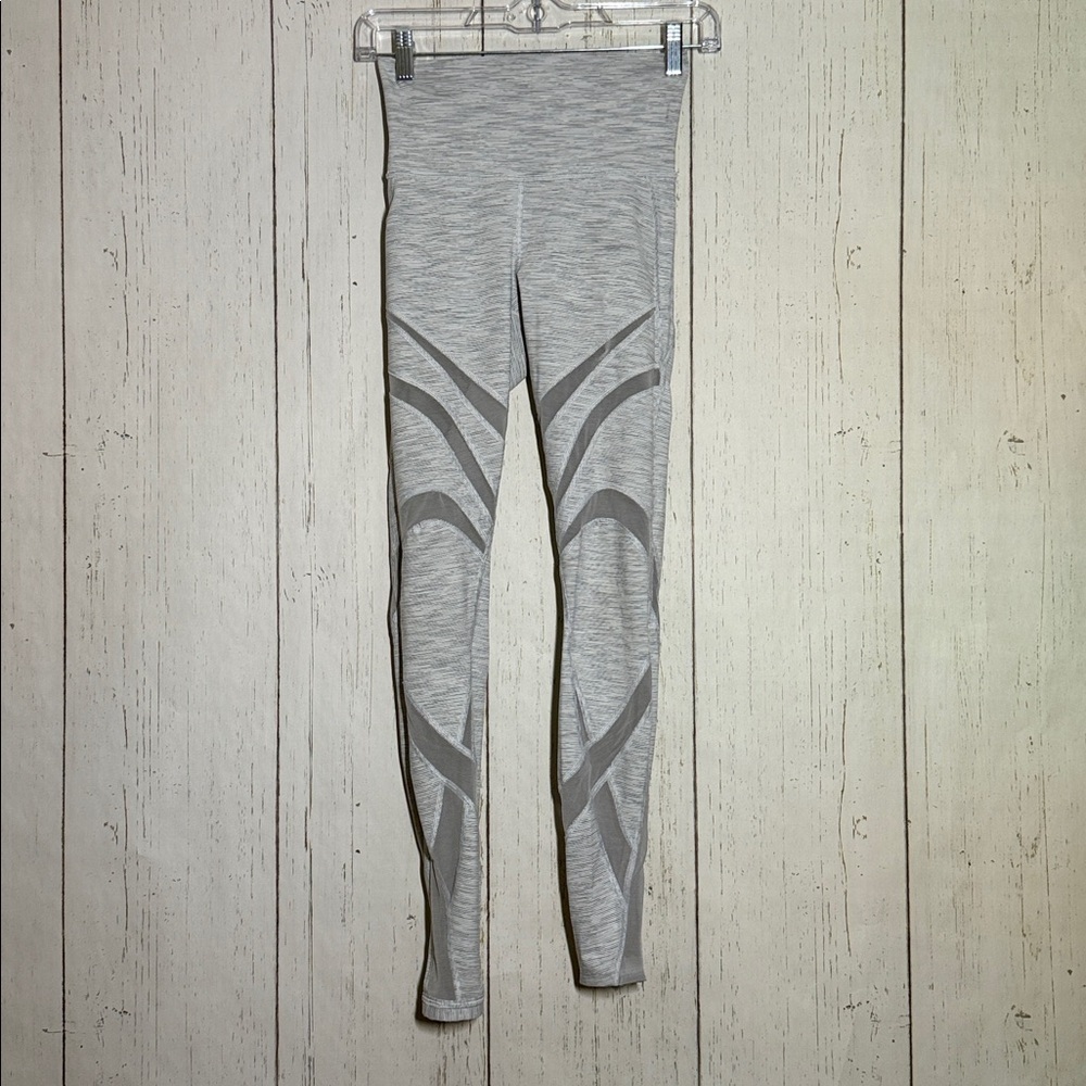 Lululemon Gray Silver Wunder Under HR Tight Mesh Athletic Leggings Size 4 - Picture 3 of 3